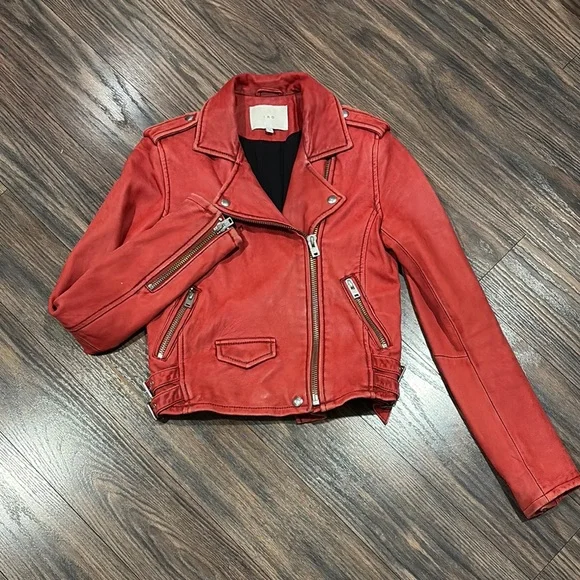 Red Ashville Lamb Leather Biker Jacket size 38 (size 6) - Picture 1 of 9